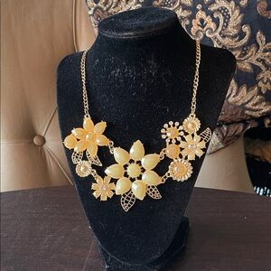 #130 - LIVE SHOW - Floral Statement Necklace with Yellow Gem Accents